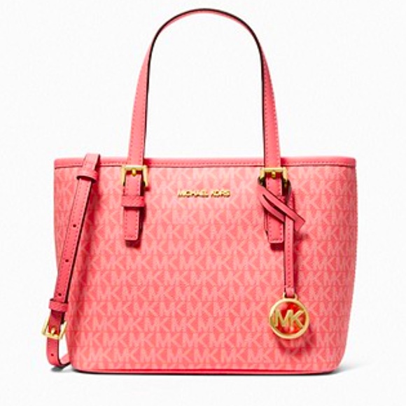 New ! MICHAEL KORS CARRYALL XSMALL CONVERTIBLE TOP ZIP TOTE XBODY GRAPEFRUIT - Picture 1 of 3